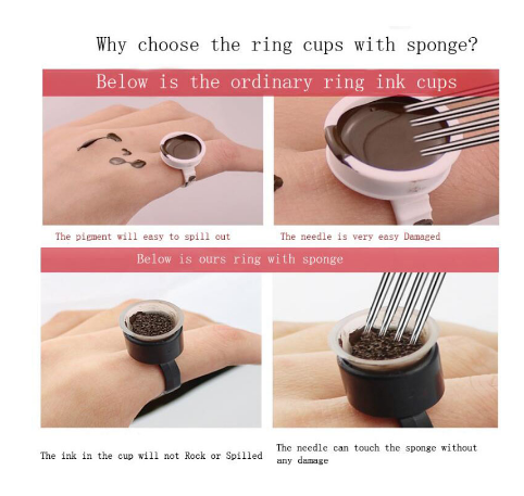100pcs Disposable Tattoo Ink Cup Pigment Caps with Sponge Microblading Accesories Tattoo Tool Holder Permanent Makeup Eyebrow 3D